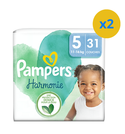 PAMPERS COUCHES BÉBÉ HARMONIE -TAILLE 5 - 31 COUCHES (11 -16KG ) - Blaiche